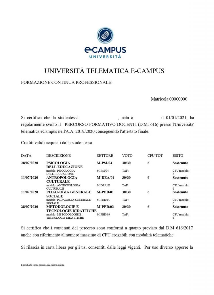 certificato 24 cfu ecampus